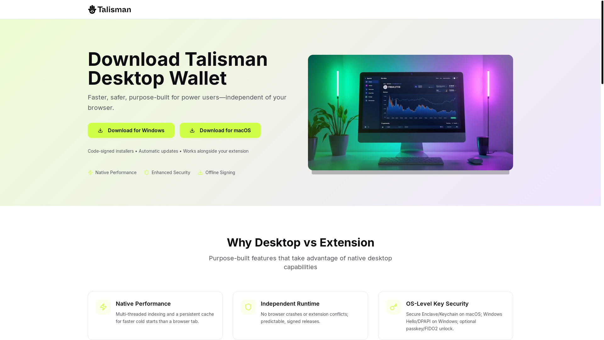 website screenshot of https://talismandesktop.store/