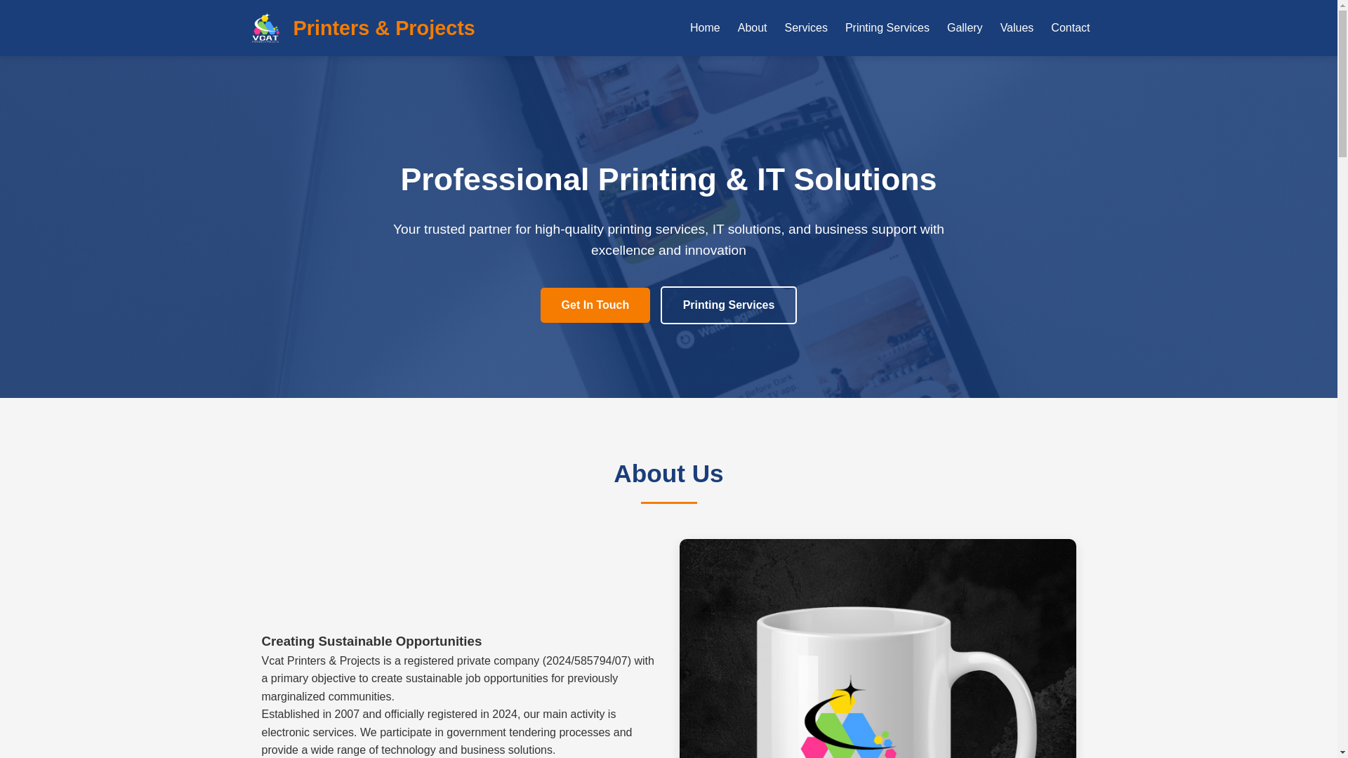 website screenshot of https://vcatprinters.co.za/
