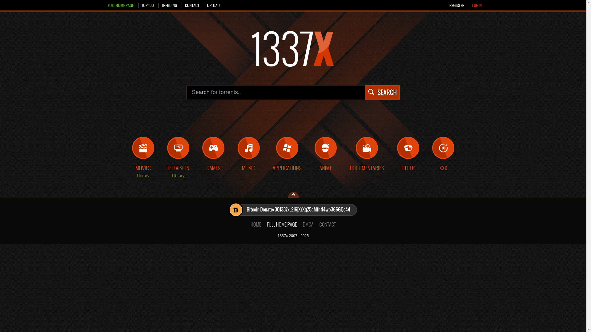 website screenshot of https://1337x.to/