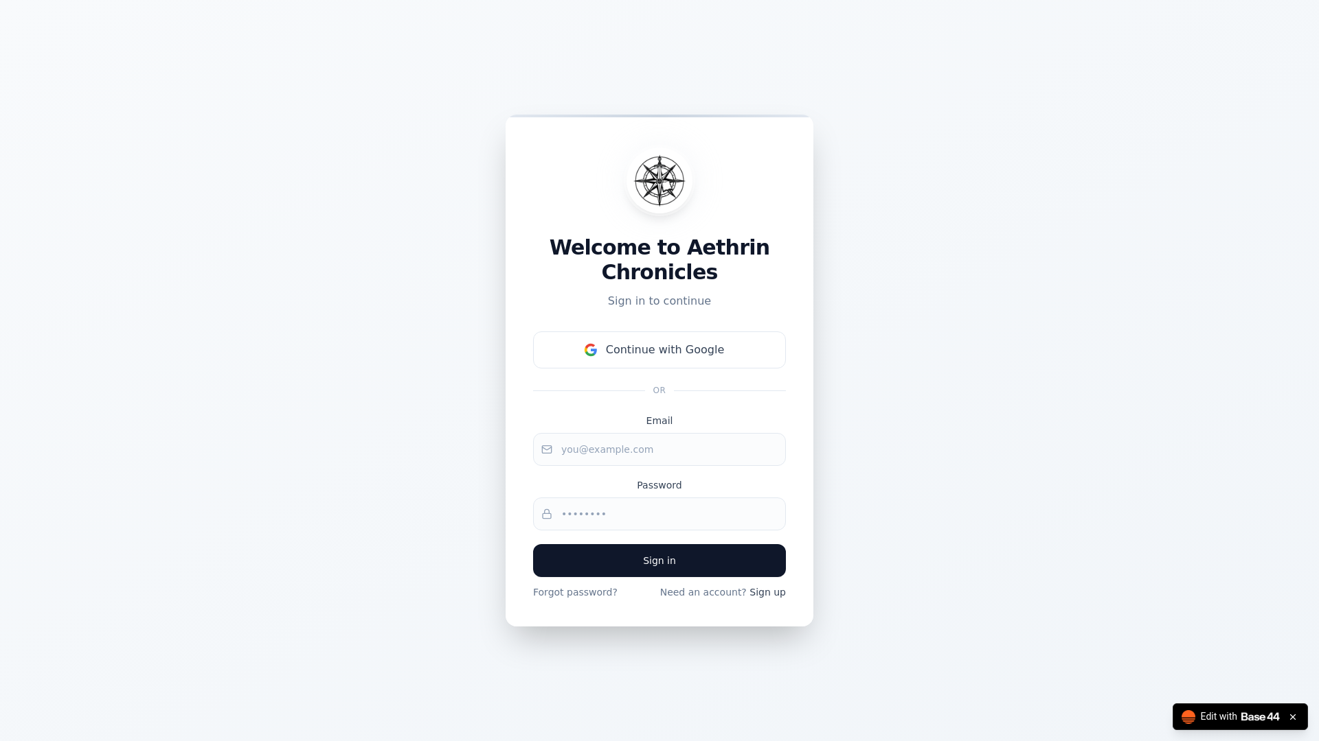 website screenshot of https://aetherinchronicles.app/