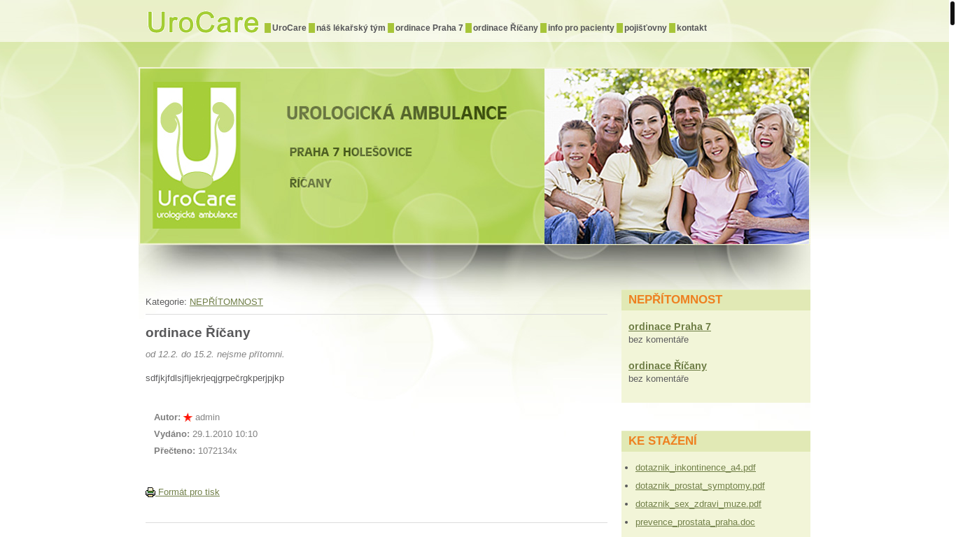 website screenshot of http://www.uro-care.cz/ordinace-ricany.a1.html