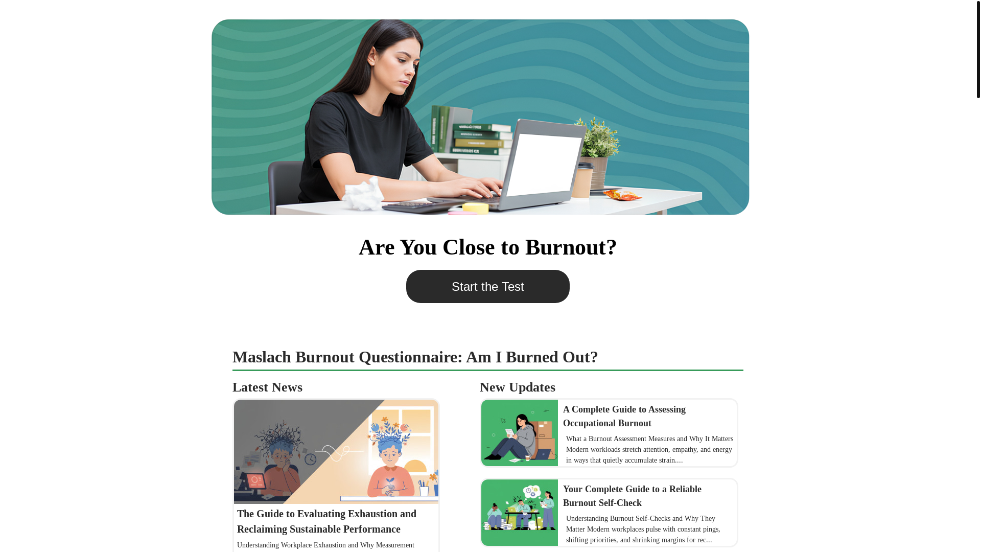 website screenshot of https://burnoutquestionnaire.com/