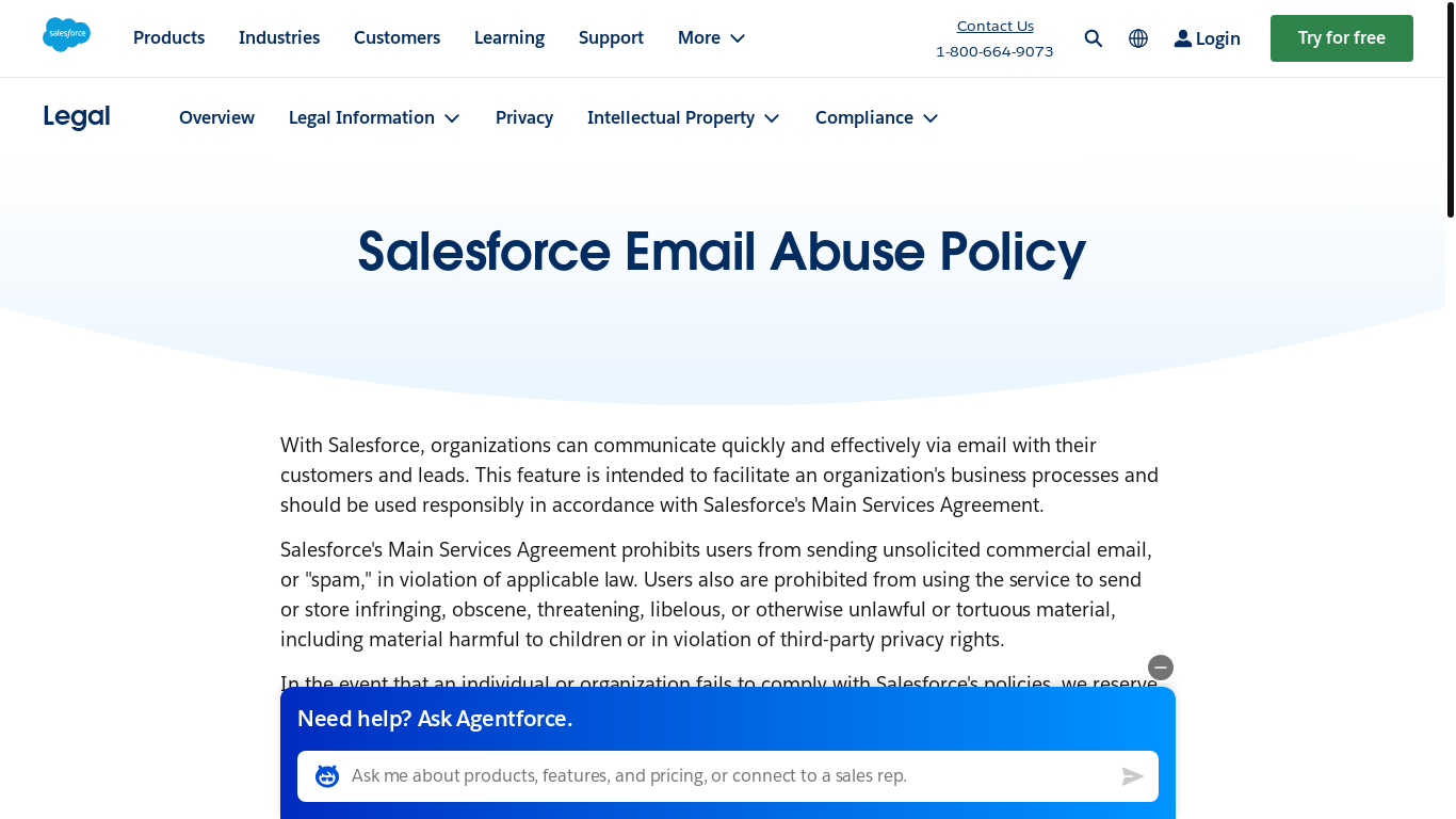 website screenshot of http://www.salesforce.com/company/abuse.jsp