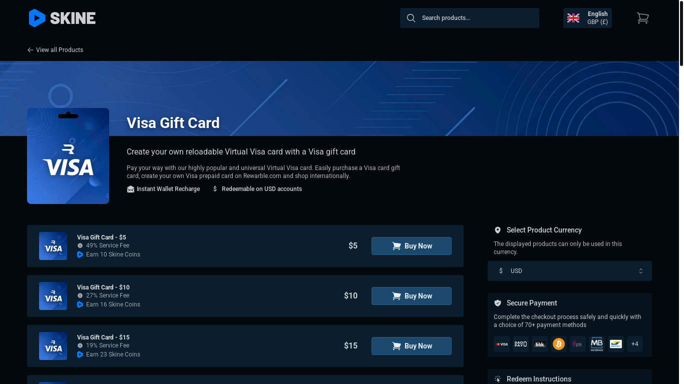 website screenshot of https://skine.com/en-gb/rewarble-visa