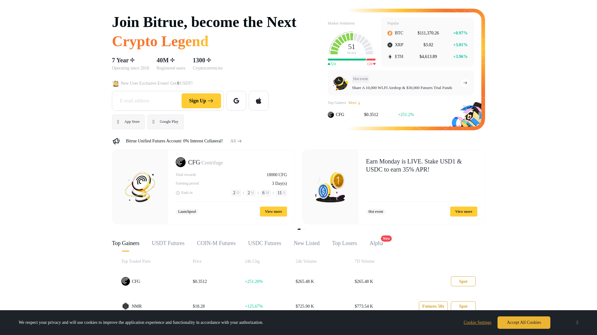 website screenshot of https://bitrue.com/