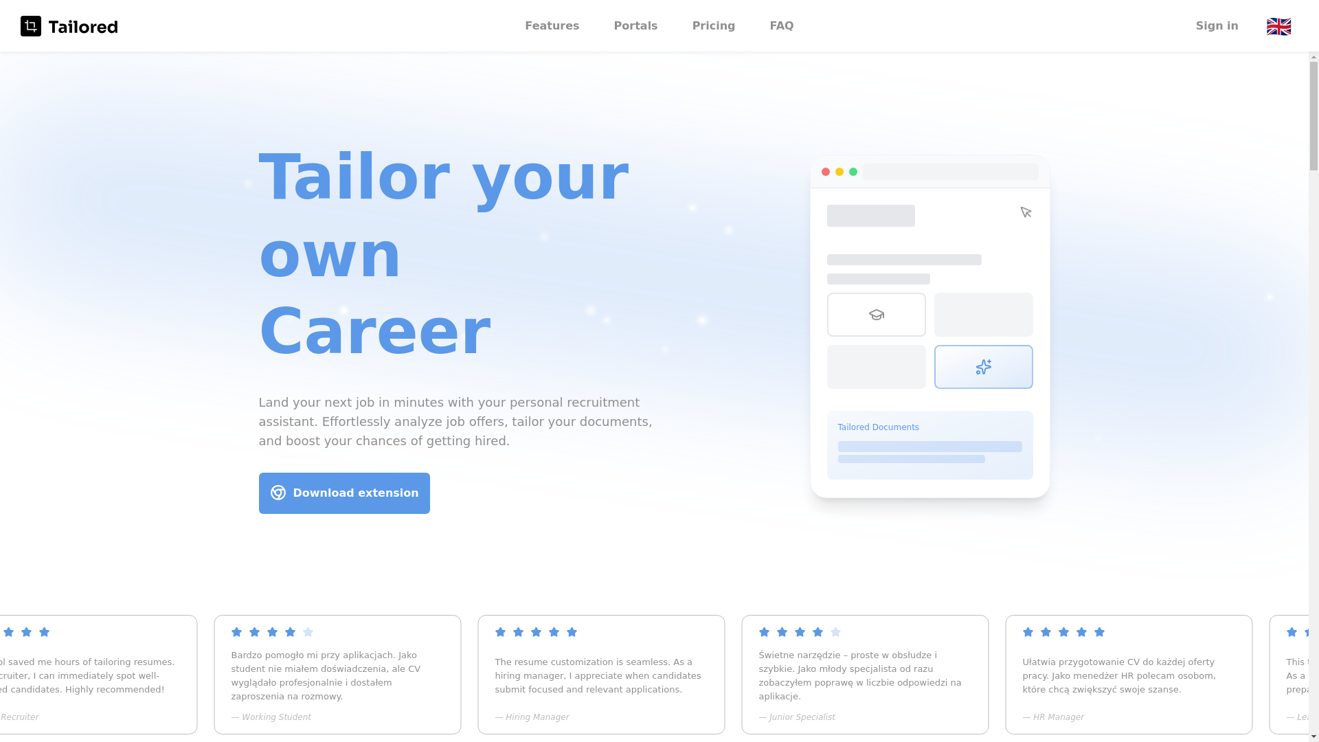 website screenshot of https://tailored-webpage.pages.dev/