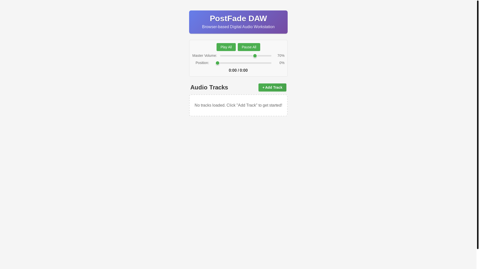 website screenshot of https://postfade-ui-staging.pages.dev/