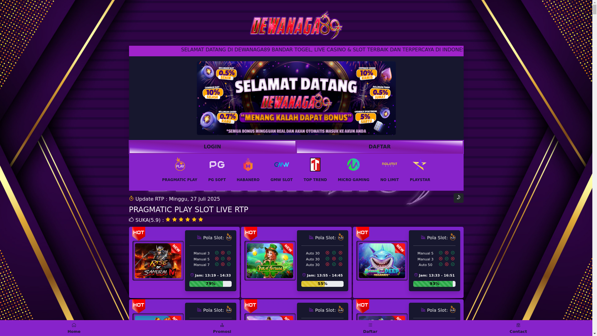 website screenshot of https://rtpgacordewanaga89.website/