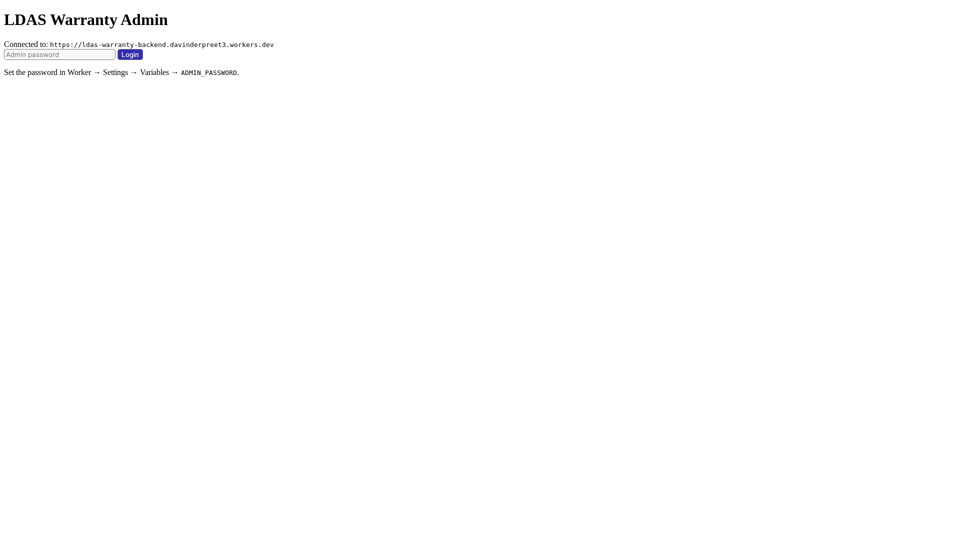 website screenshot of https://ldas-warranty-admin.pages.dev/