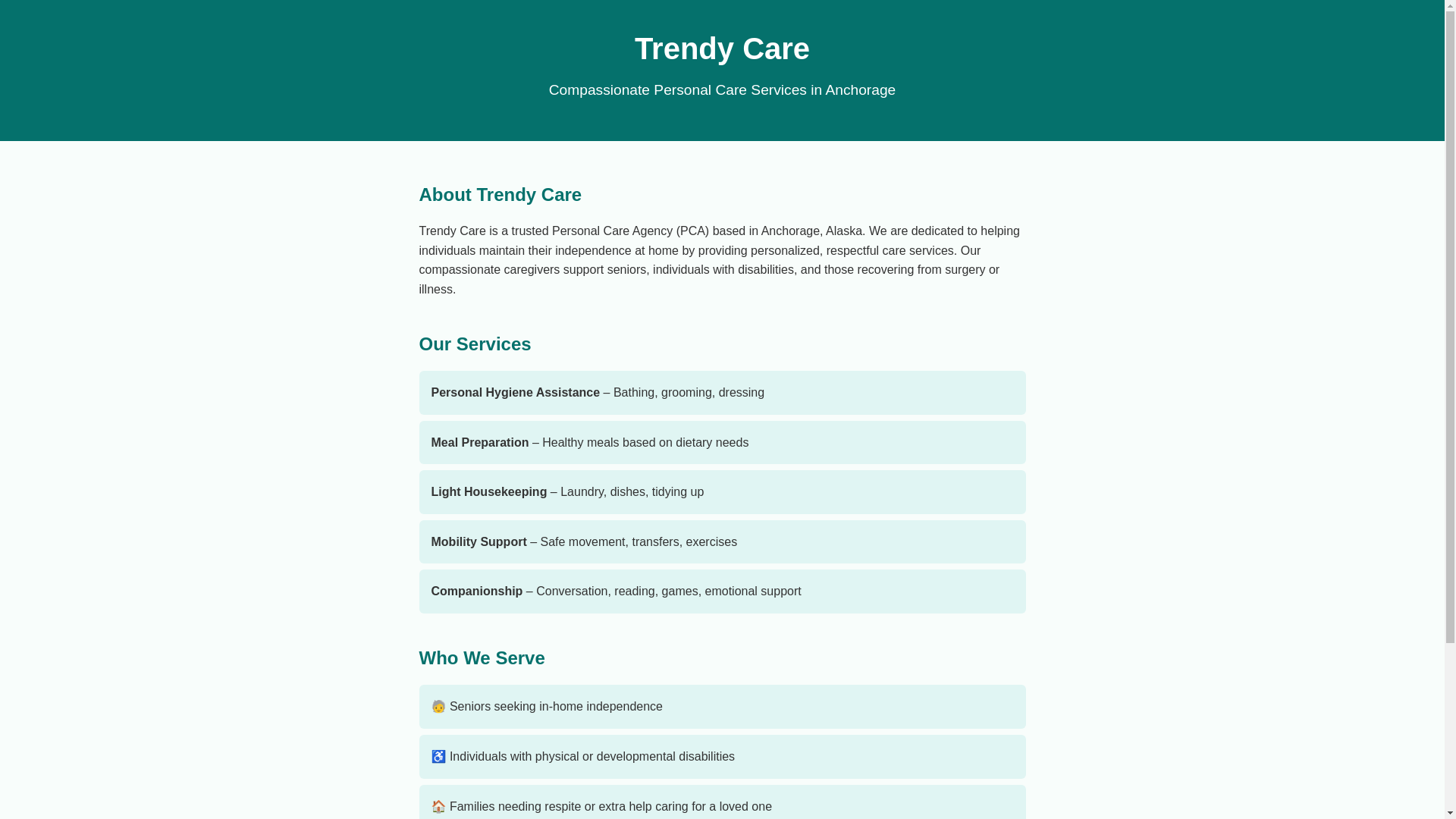 website screenshot of https://trendy-care.pages.dev/