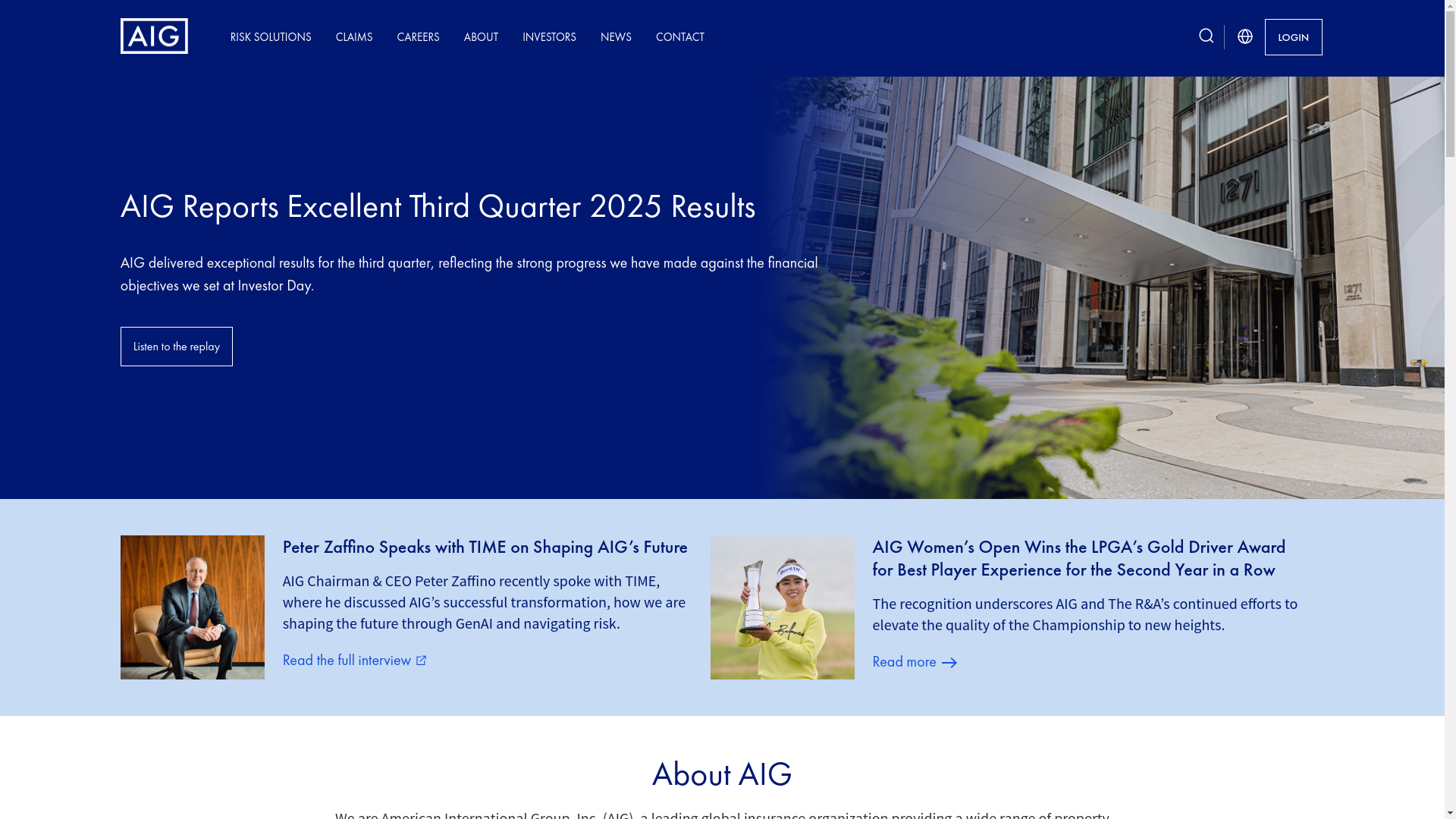 website screenshot of http://www.aig.com/