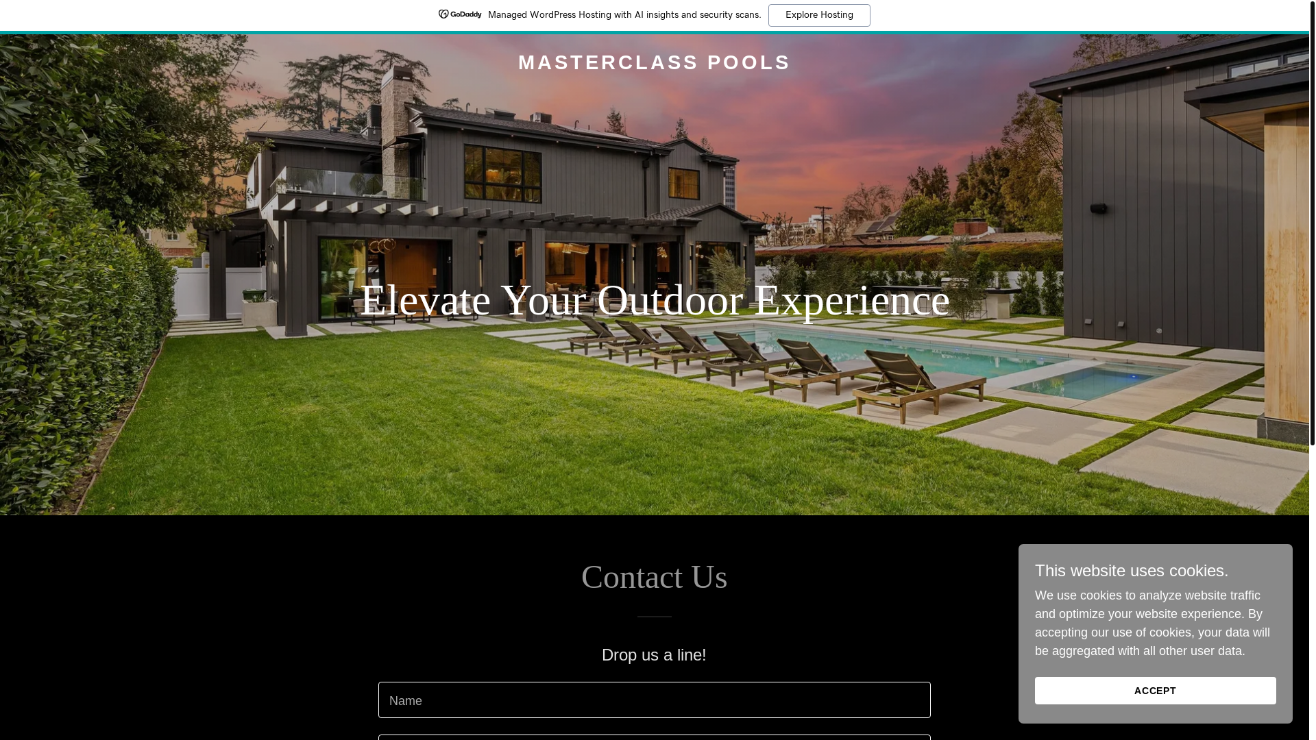 website screenshot of https://masterclasspools.com/