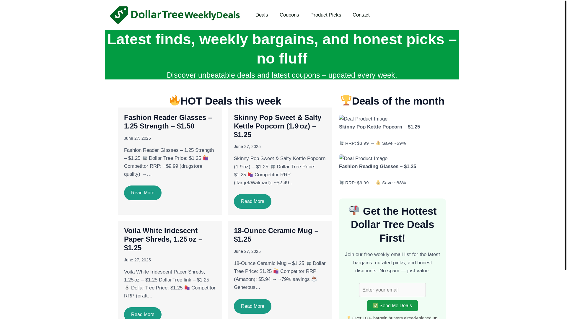 website screenshot of https://dollartreeweeklydeals.com/