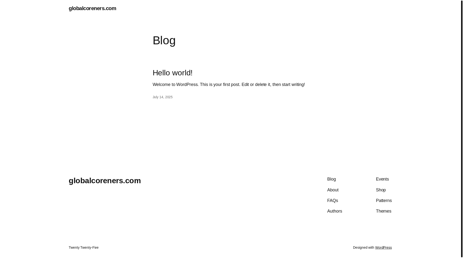 website screenshot of https://globalcoreners.com/