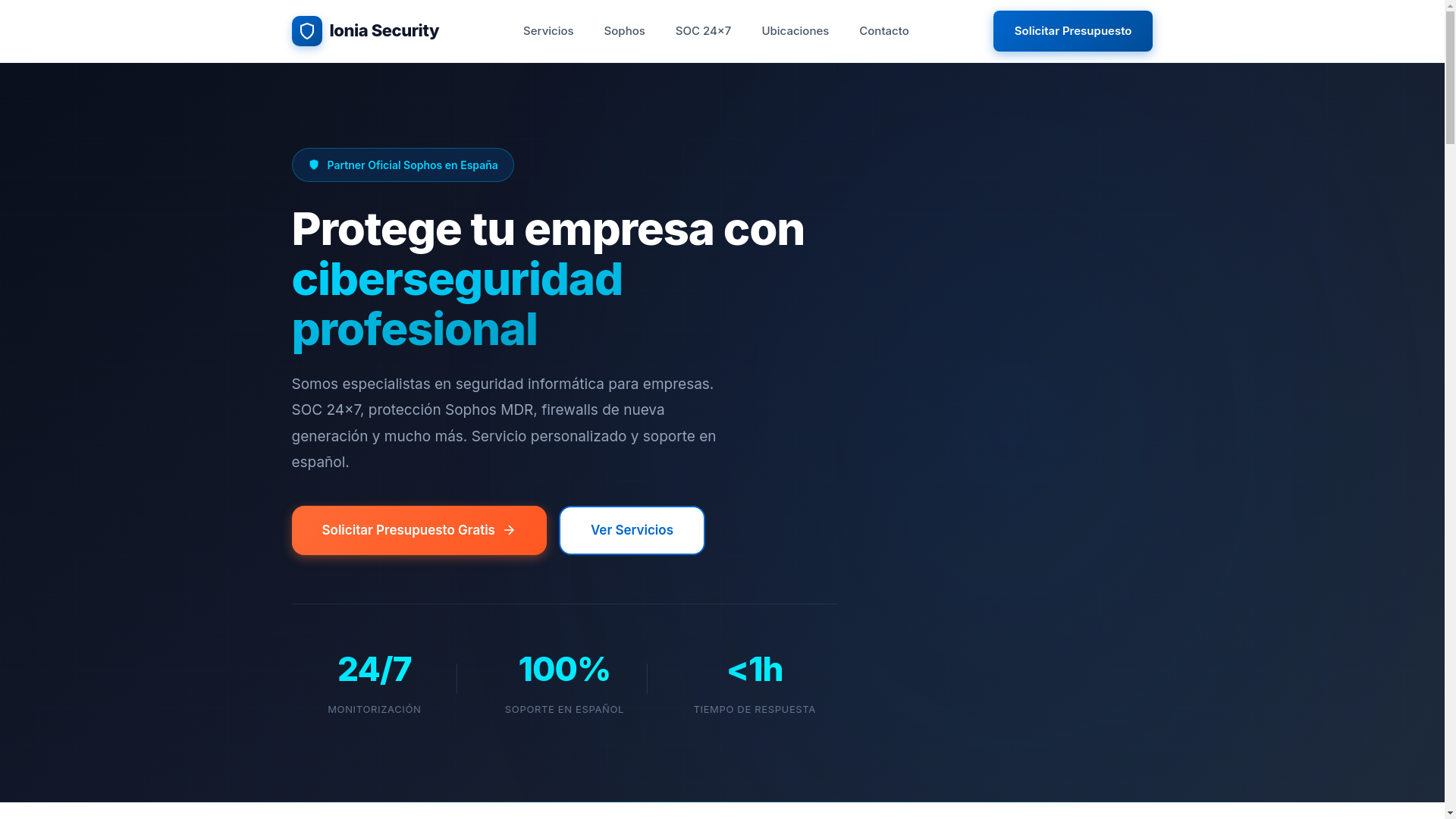 website screenshot of https://ioniasecurity.es/