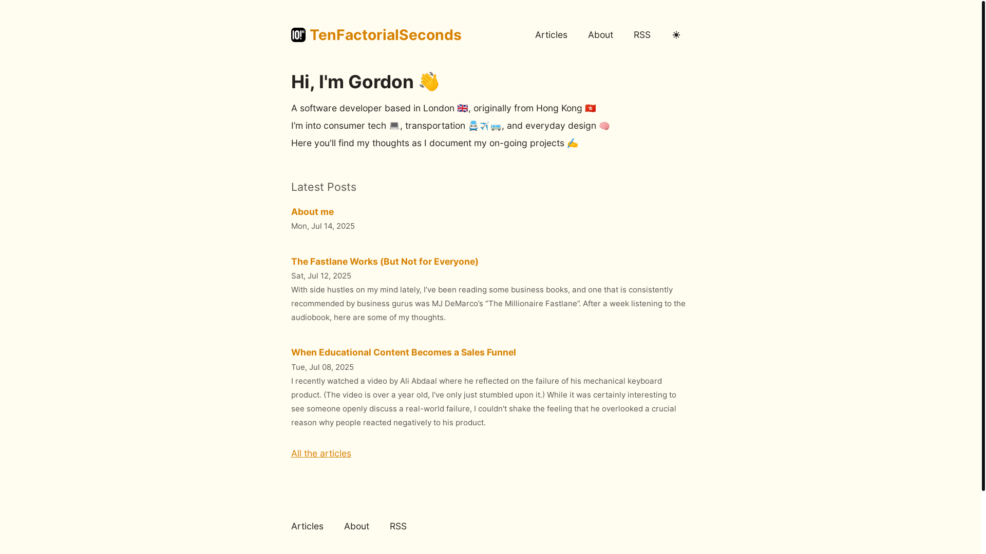 website screenshot of https://tenfactorialseconds.com/
