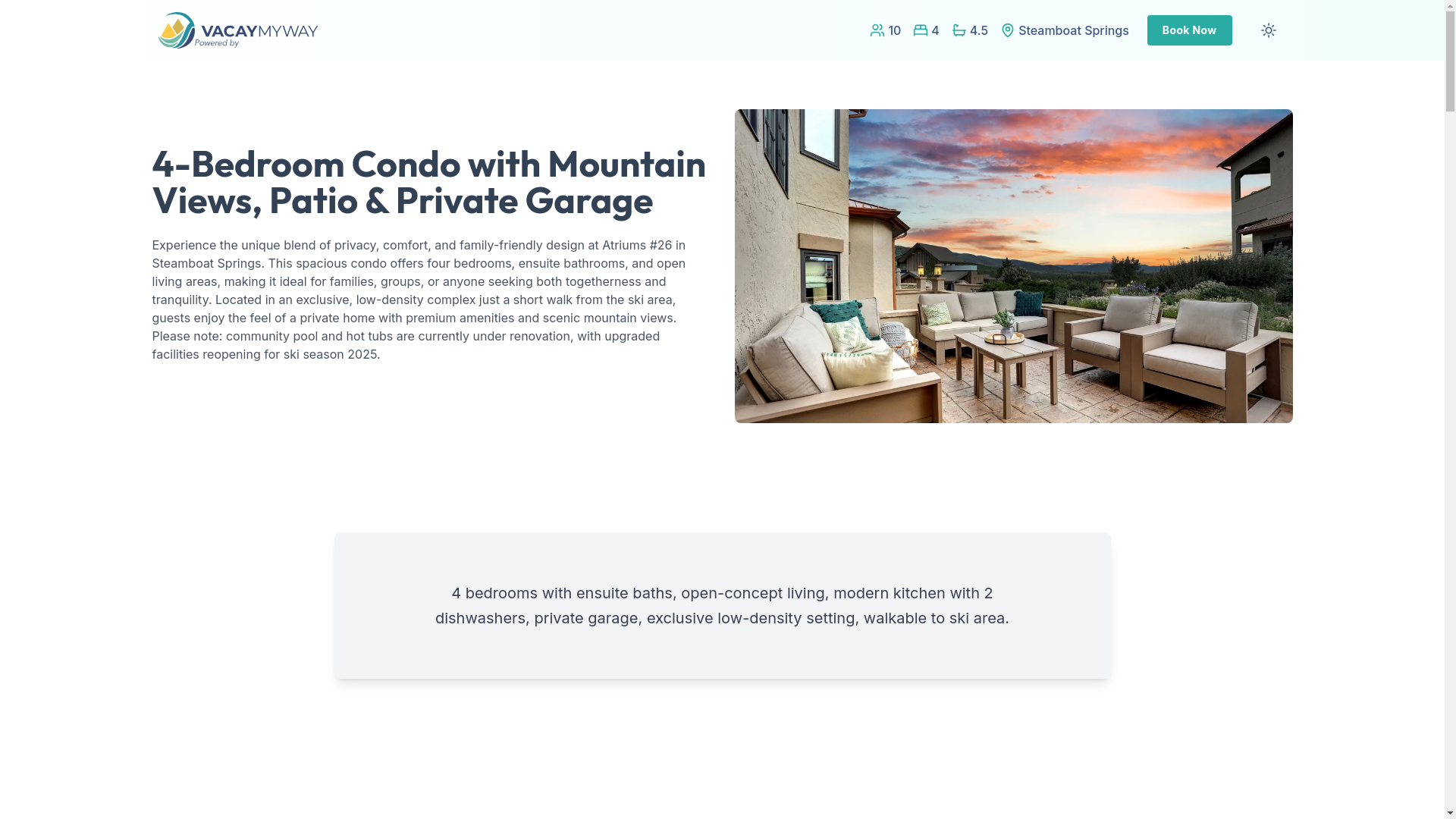 website screenshot of https://powderridge.villas/