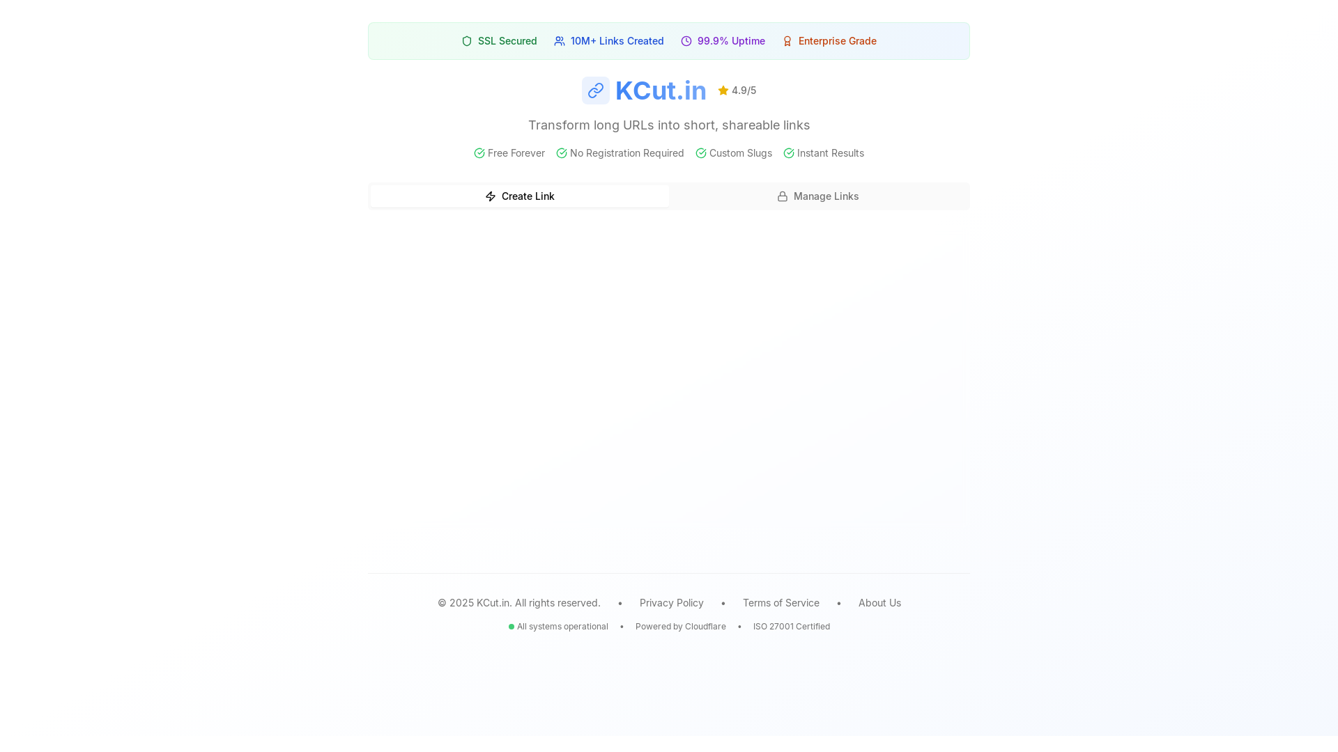 website screenshot of https://kcut-shortner.pages.dev/
