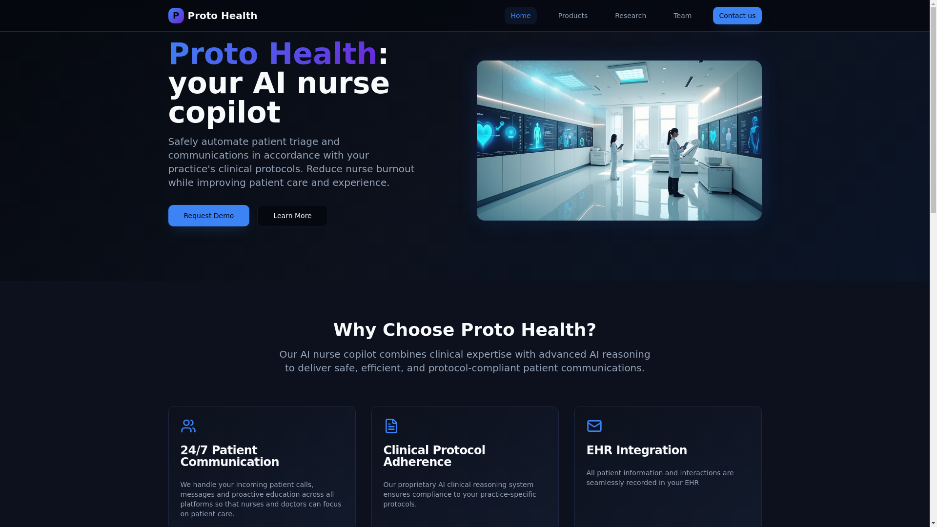 website screenshot of https://proto-health-websitev2.pages.dev/