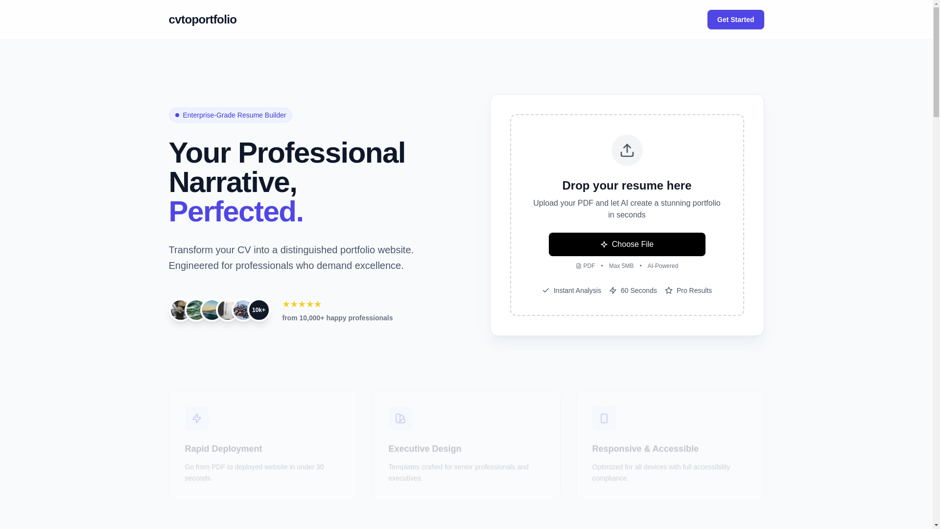 website screenshot of https://cvtoportfolio.com/