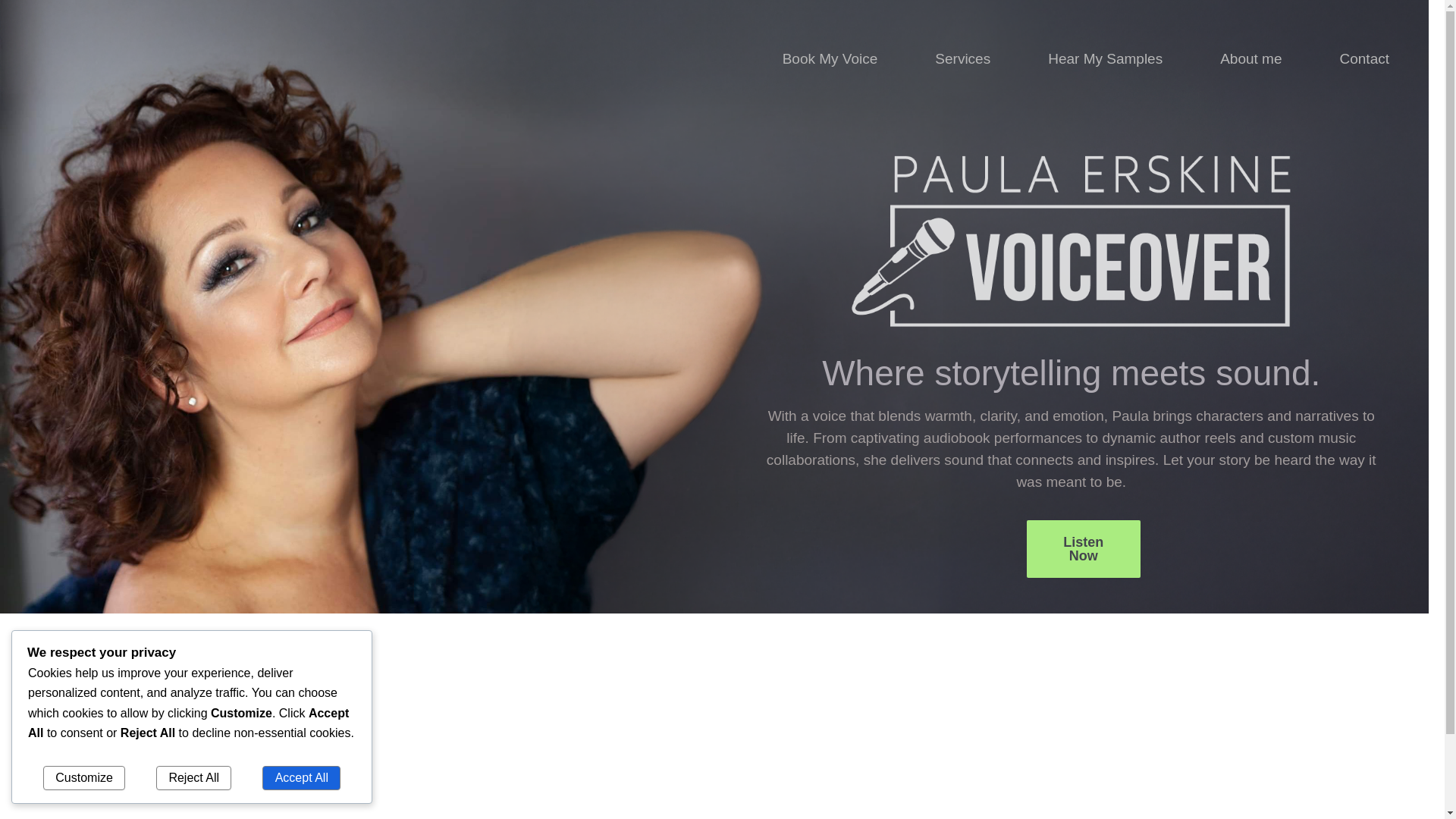 website screenshot of https://paulaerskinevoiceover.com/