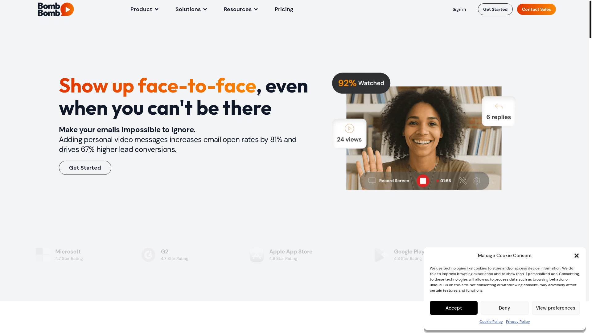 website screenshot of https://bombbombdigital.com/