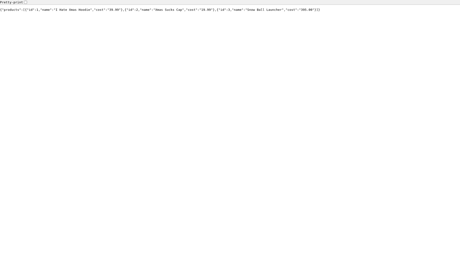 website screenshot of https://c2a61dd2f86e122111443751662f1ef8.ctf.hacker101.com/swag-shop/api/stock