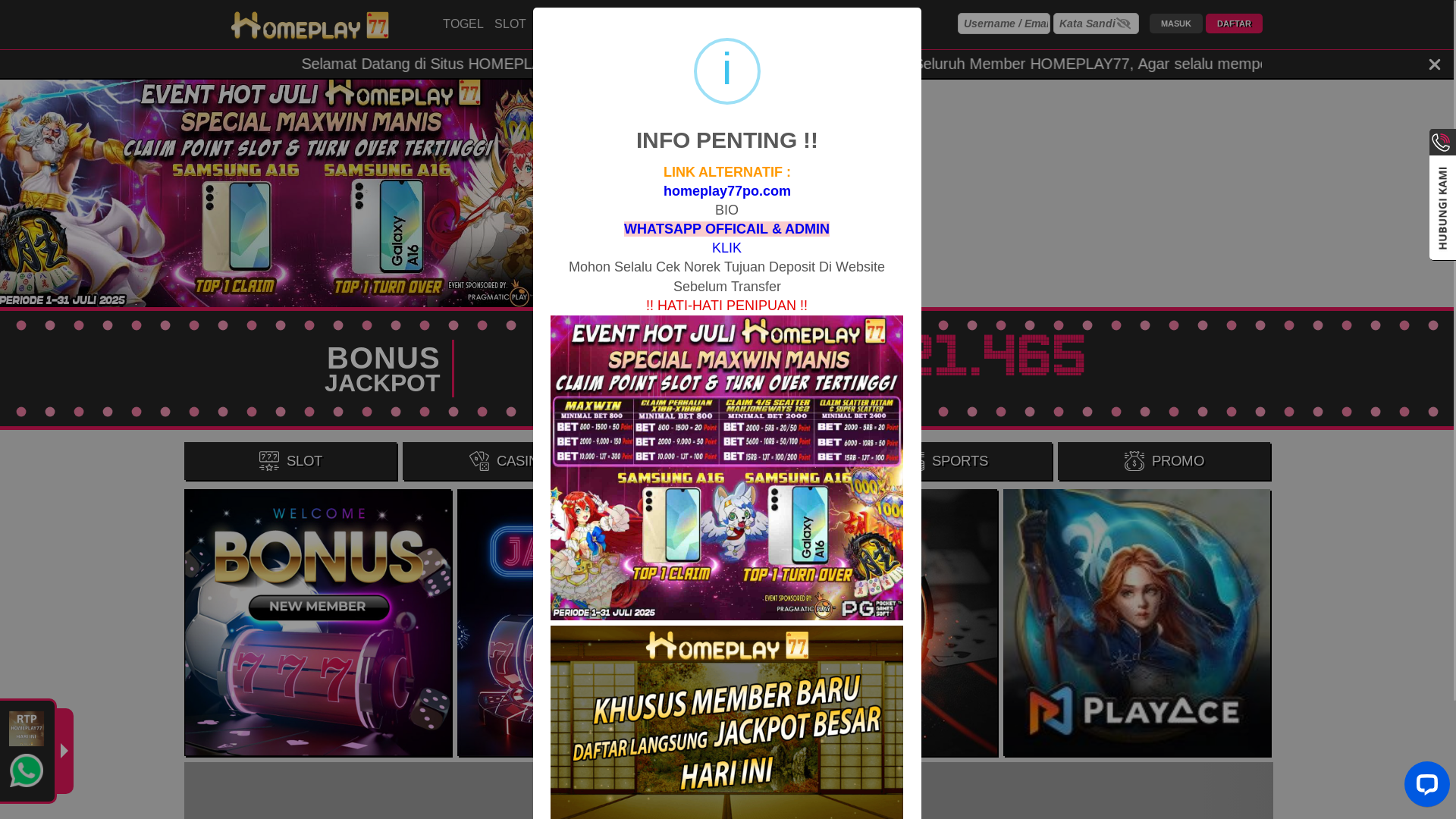 website screenshot of https://homeplay77madu.com/