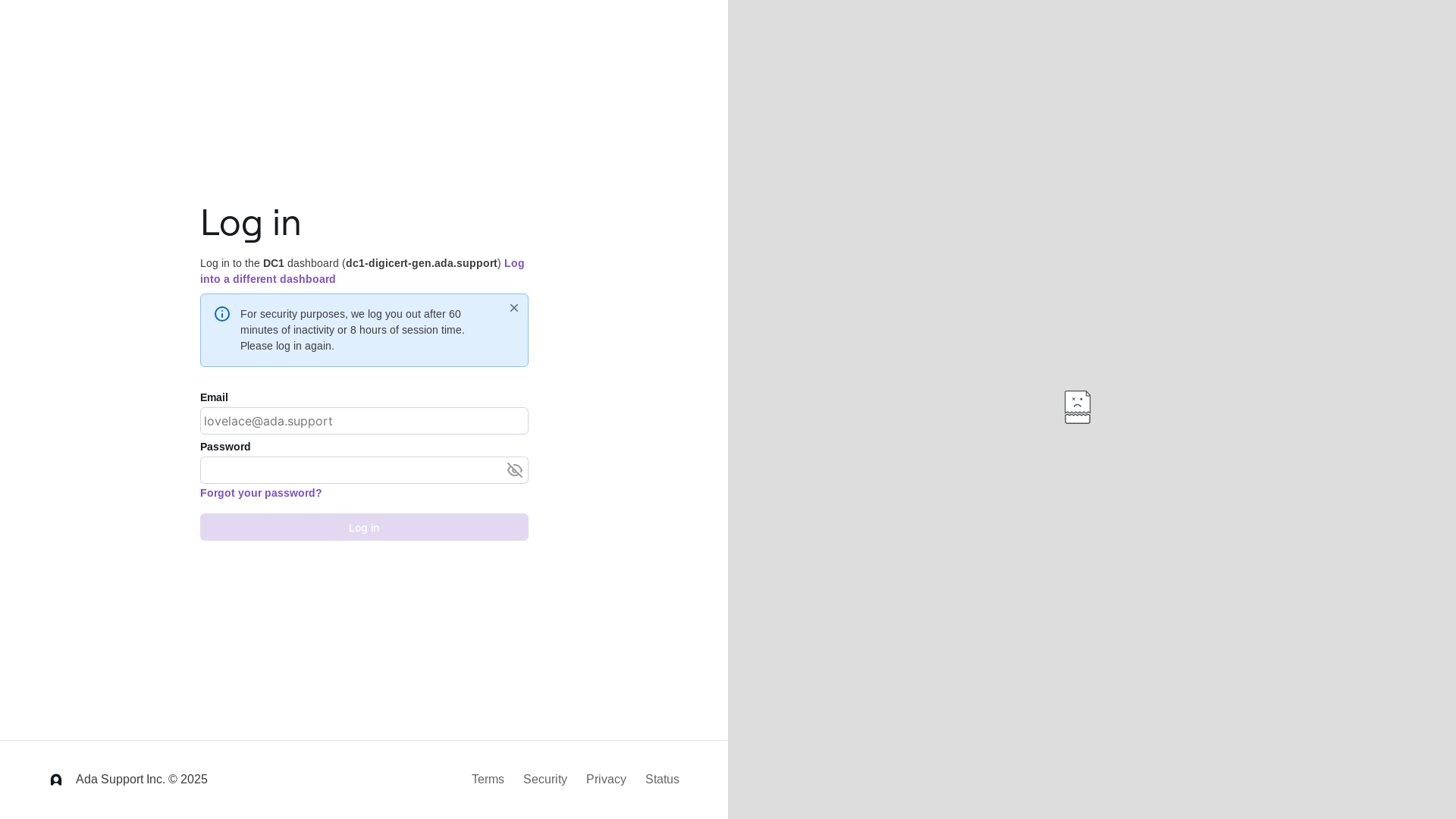 website screenshot of https://dc1-digicert-gen.ada.support/