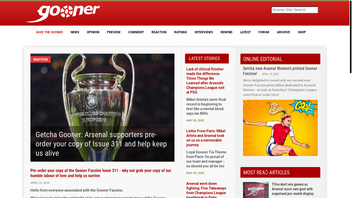 website screenshot of https://www.onlinegooner.com/