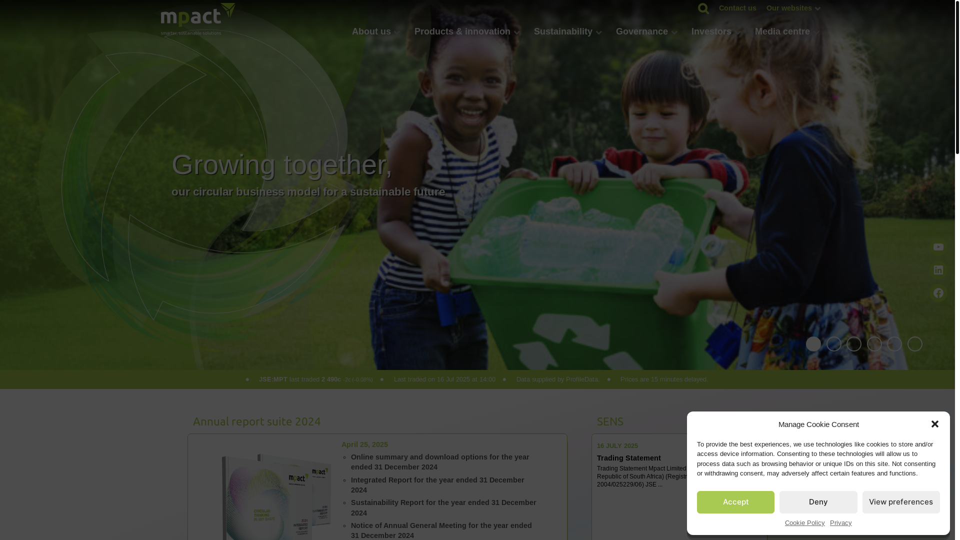 website screenshot of http://www.mpact.co.za/