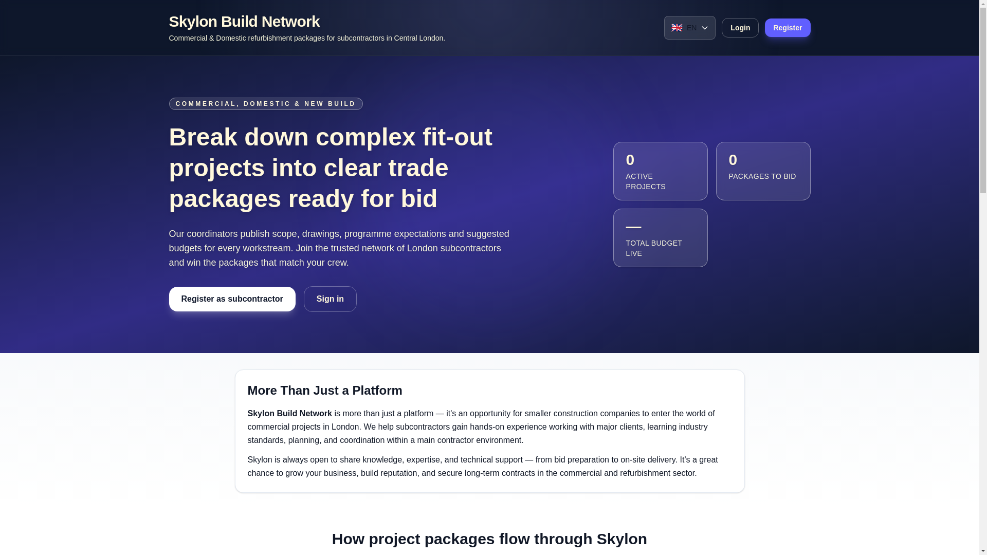 website screenshot of https://skylonbuild.co.uk/