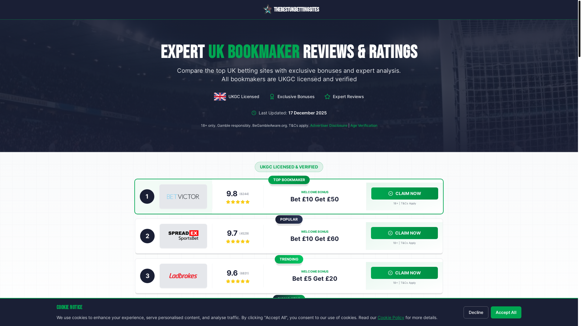 website screenshot of https://thebestukbettingsites.com/