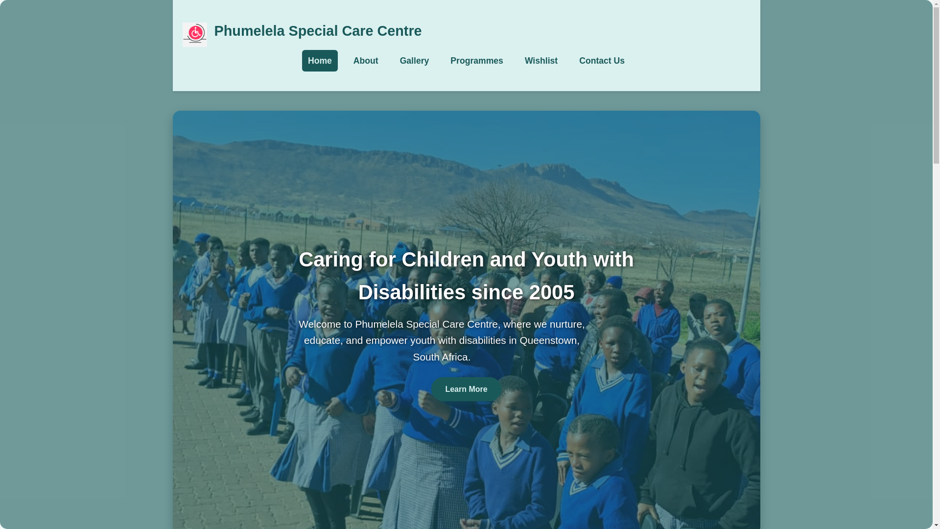 website screenshot of https://phumelelaspecialcarecentre.co.za/