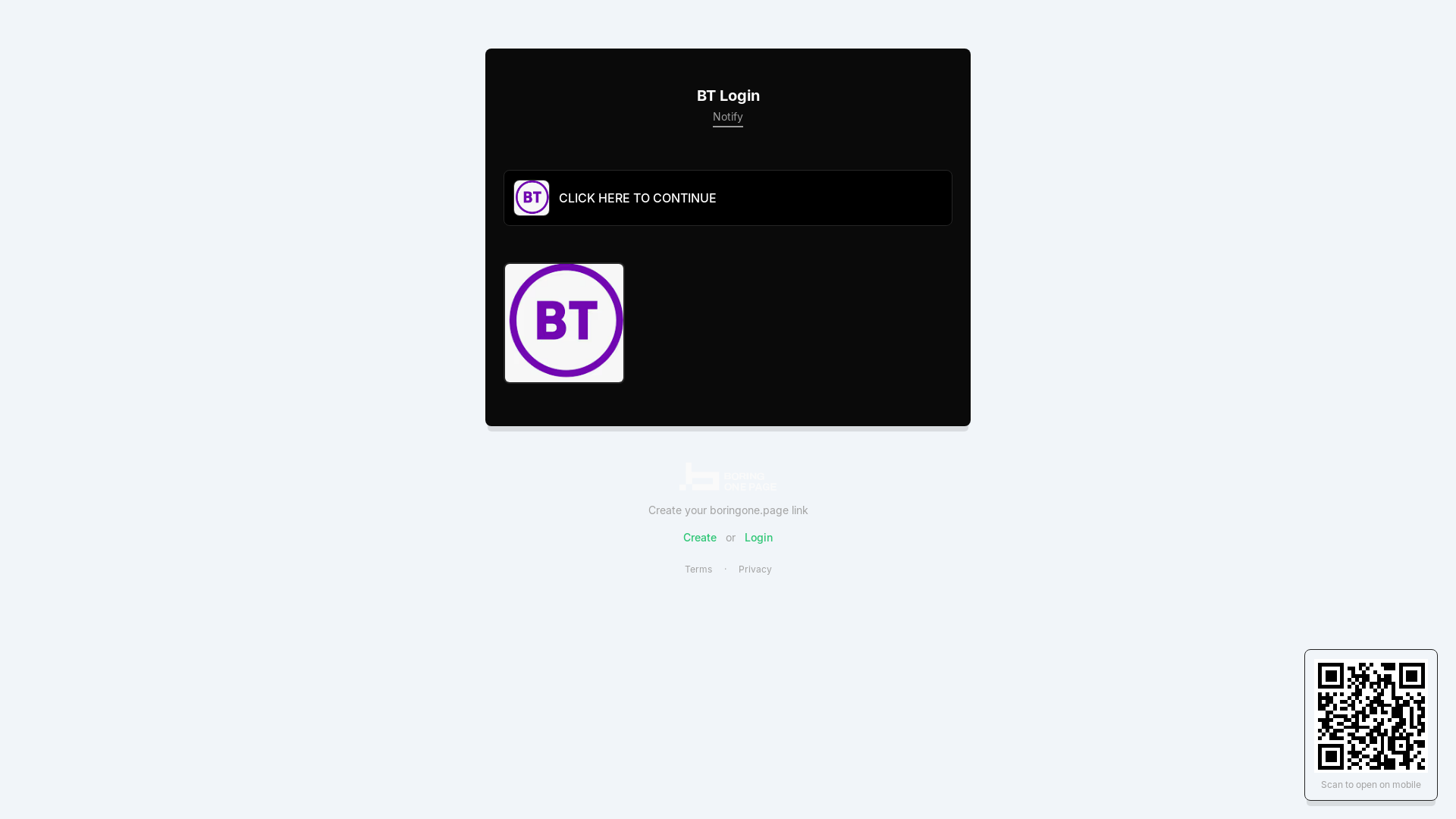 website screenshot of https://boringone.page/notify
