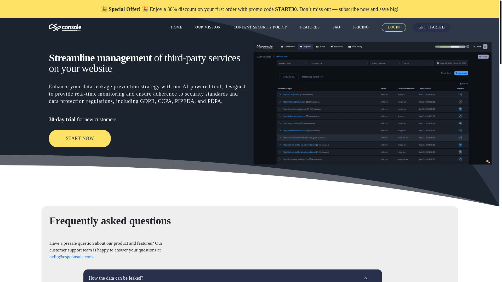 website screenshot of https://cspconsole.com