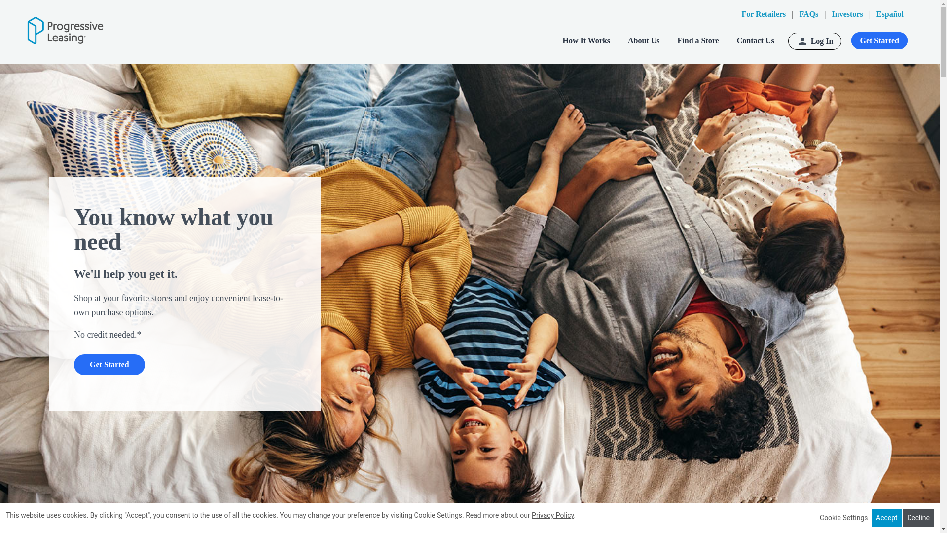 website screenshot of https://progleasing.com/