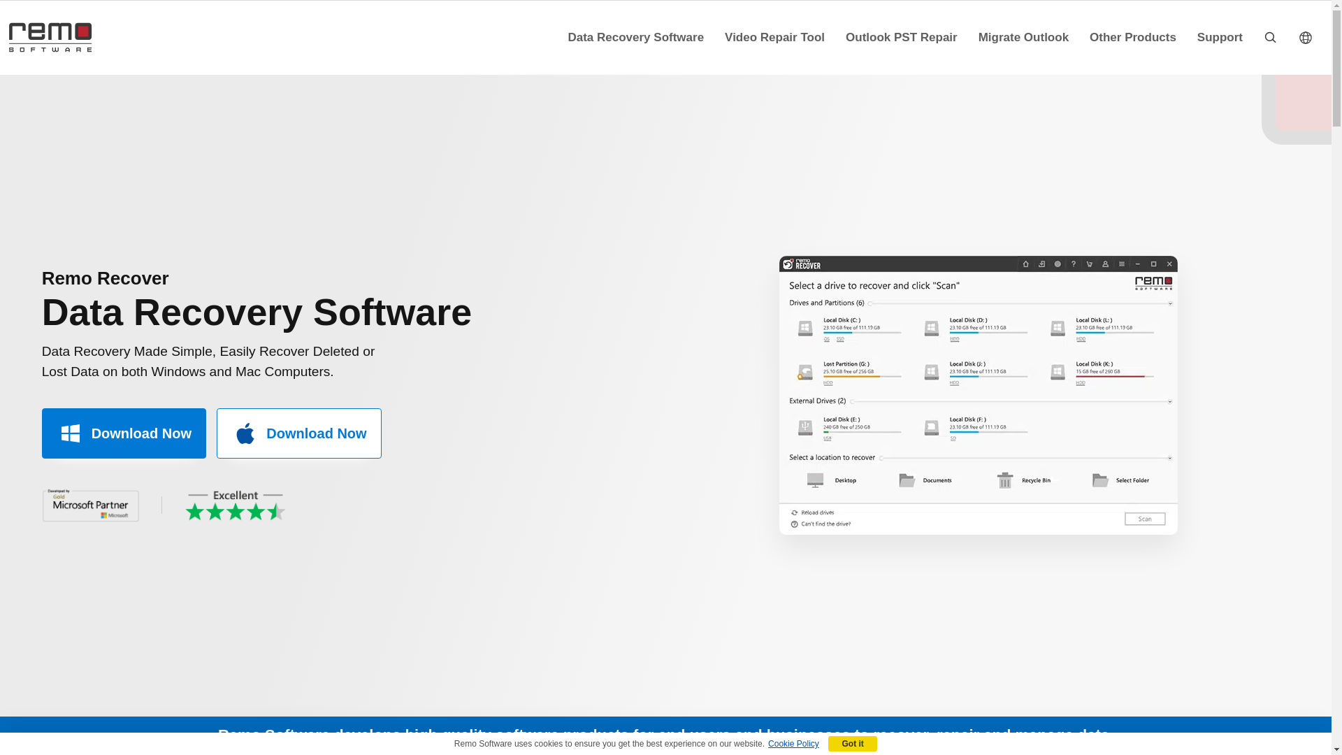 website screenshot of https://remosoftware.com/
