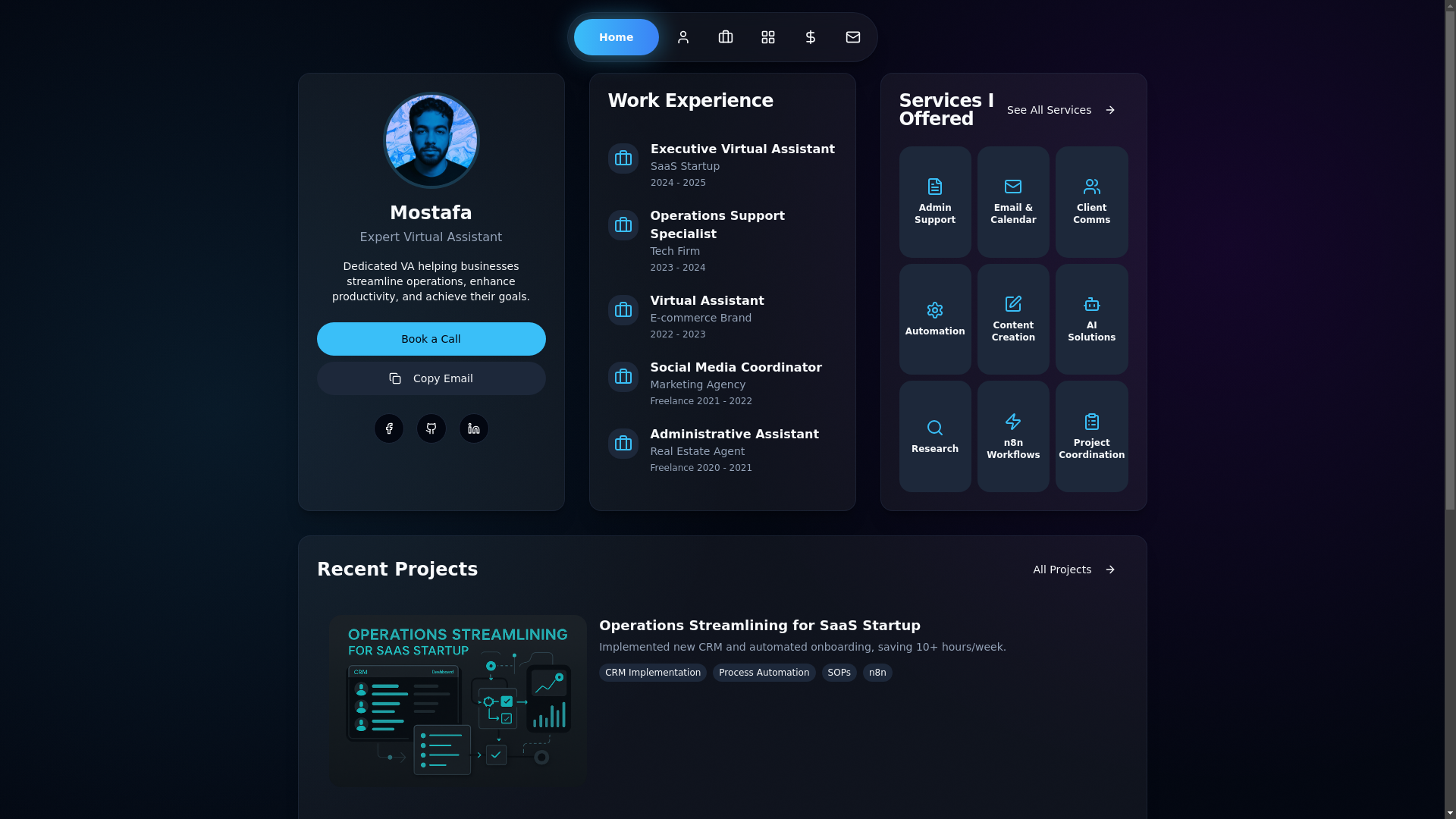 website screenshot of https://mostafa-va.com/