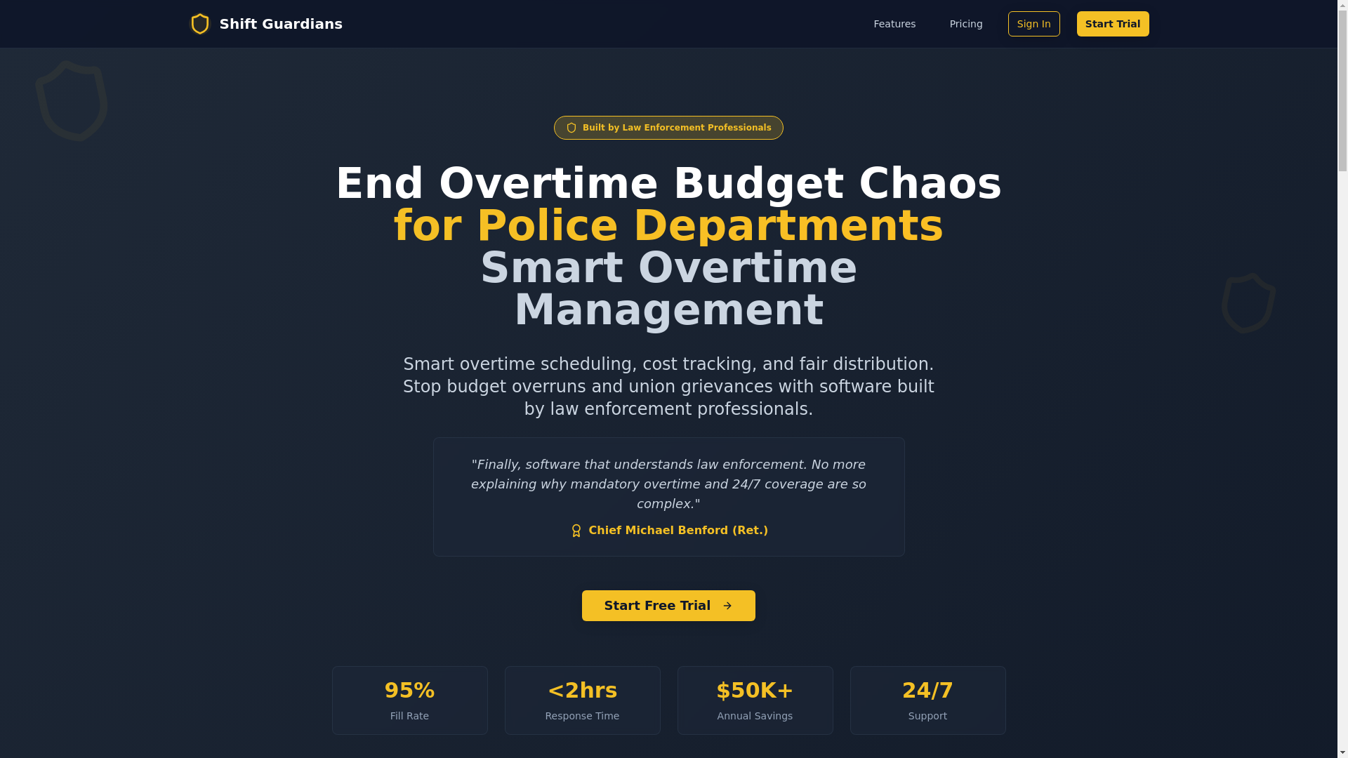 website screenshot of https://shiftguardians.com/