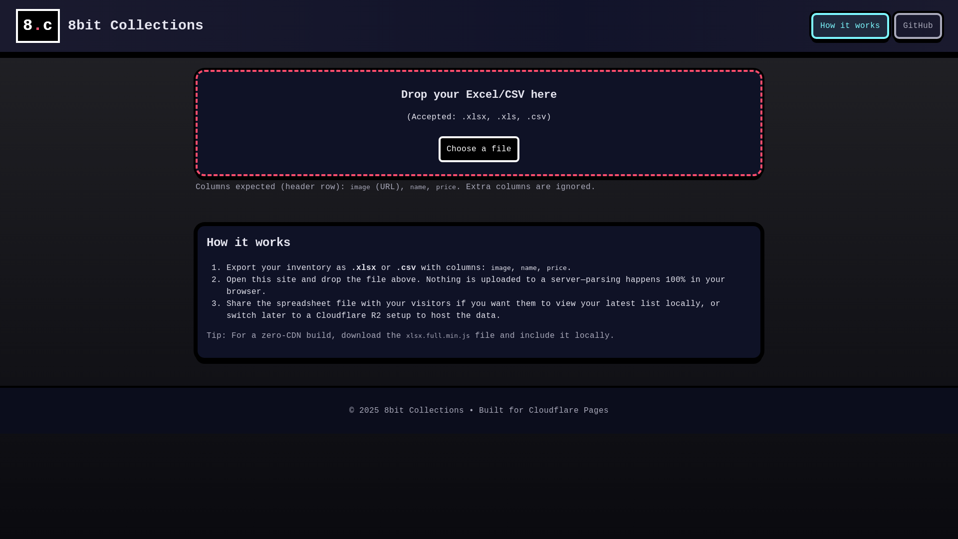 website screenshot of https://8bitcollections.pages.dev/
