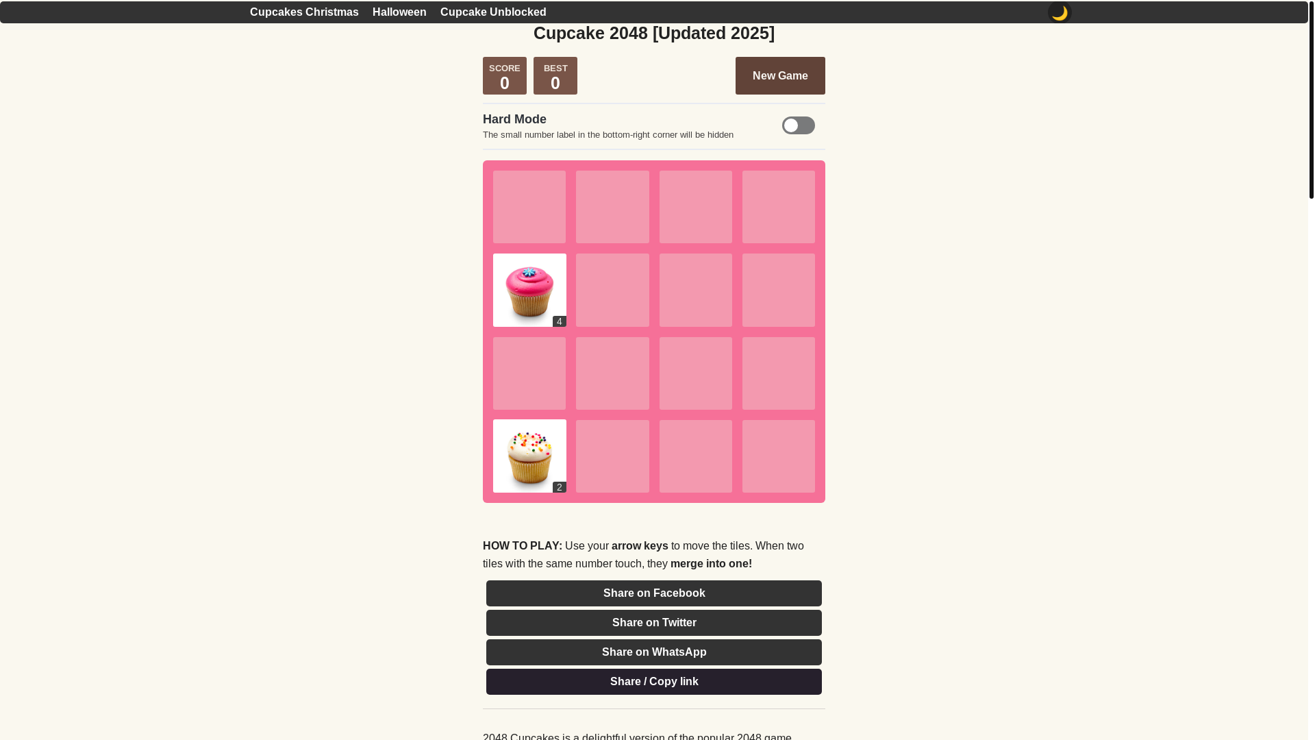 website screenshot of https://2048cupcakes.pages.dev/