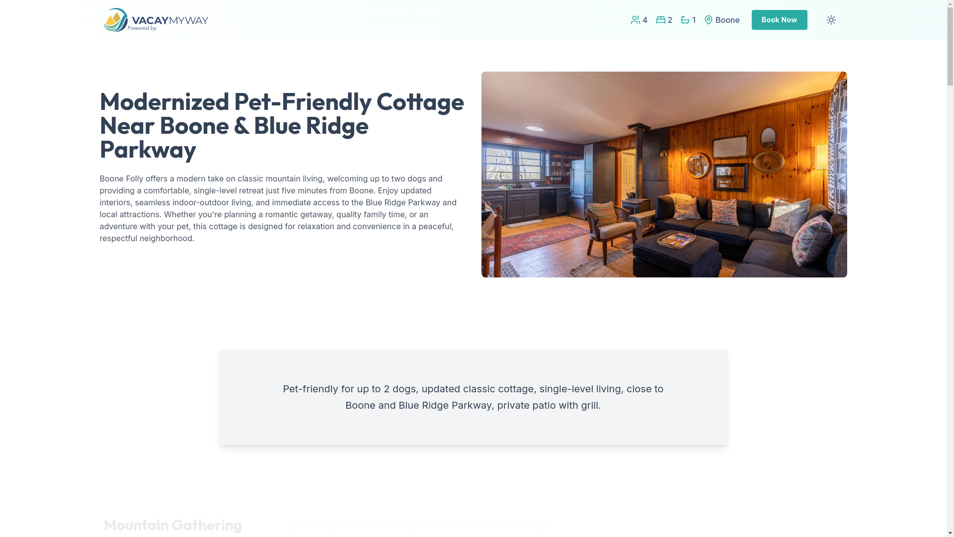 website screenshot of https://pawsitiveboone.vacations/