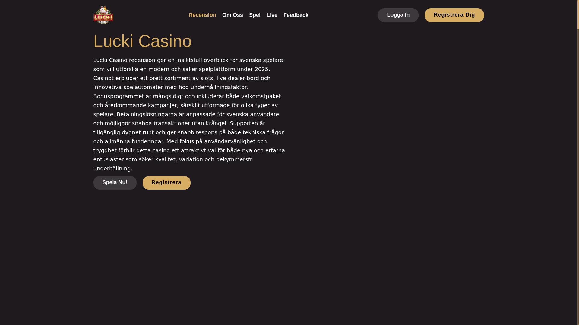 website screenshot of https://luckicasino.se/
