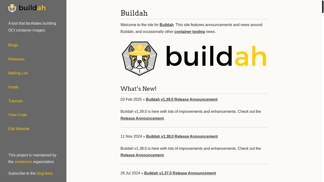 website screenshot of https://buildah.io/