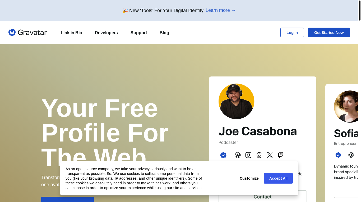 website screenshot of https://gravatar.com/