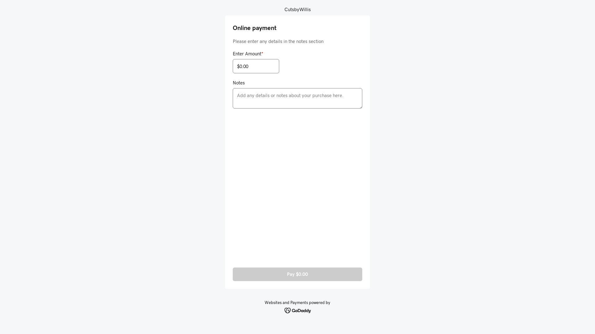 website screenshot of http://pay.cutsbywillisllc.com/