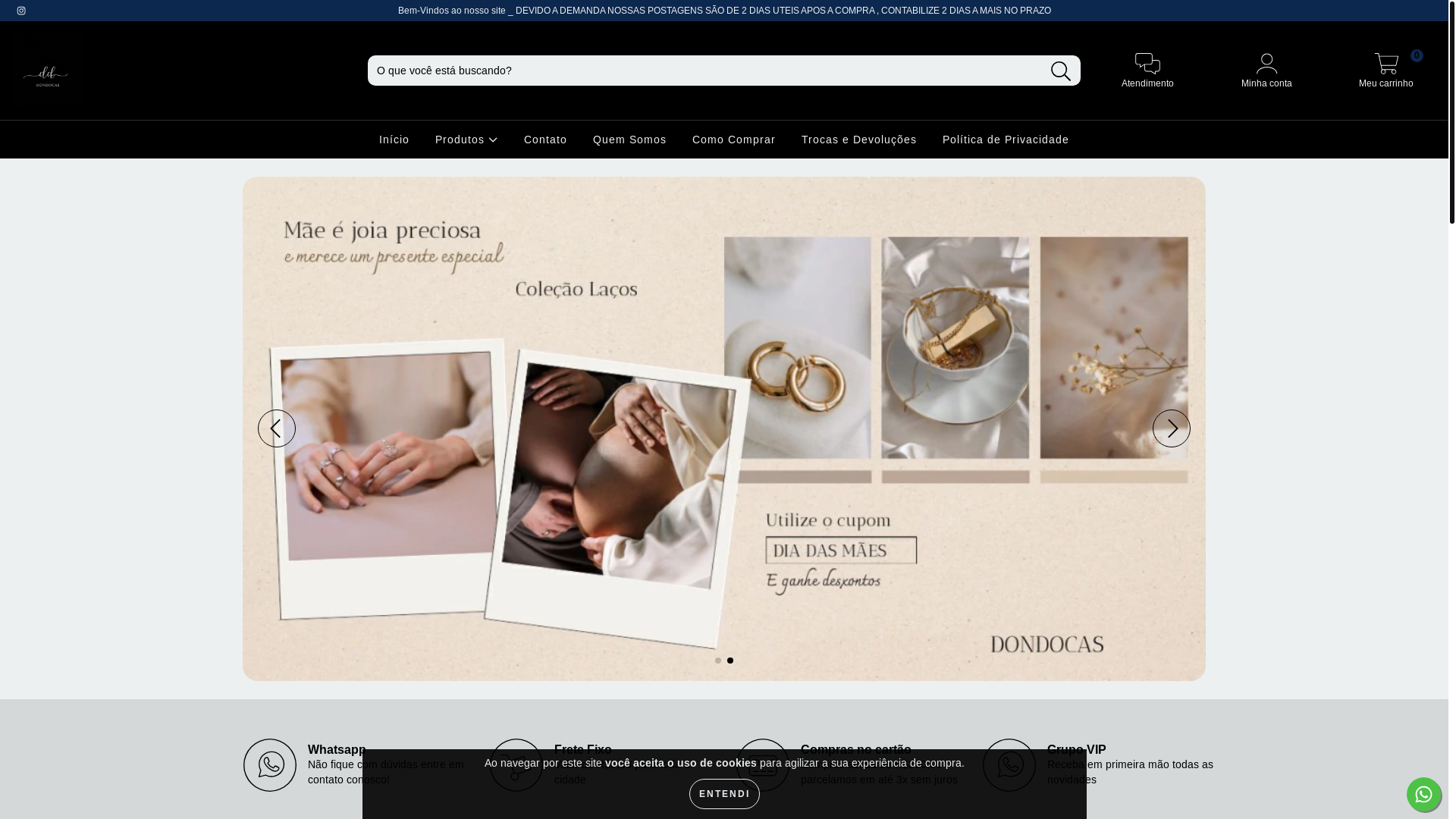 website screenshot of https://dondocasjoias.com.br/