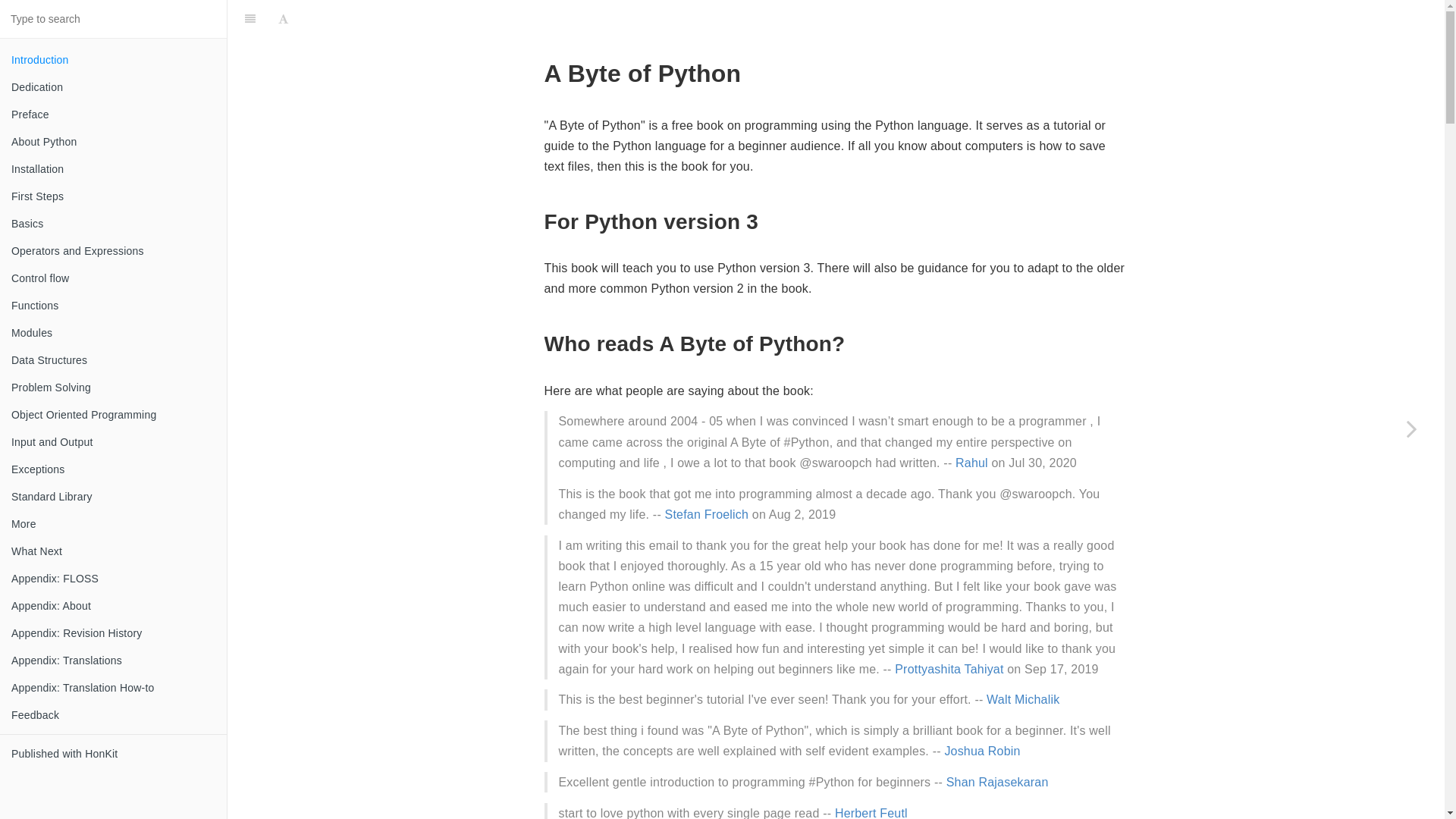 website screenshot of https://python.swaroopch.com/