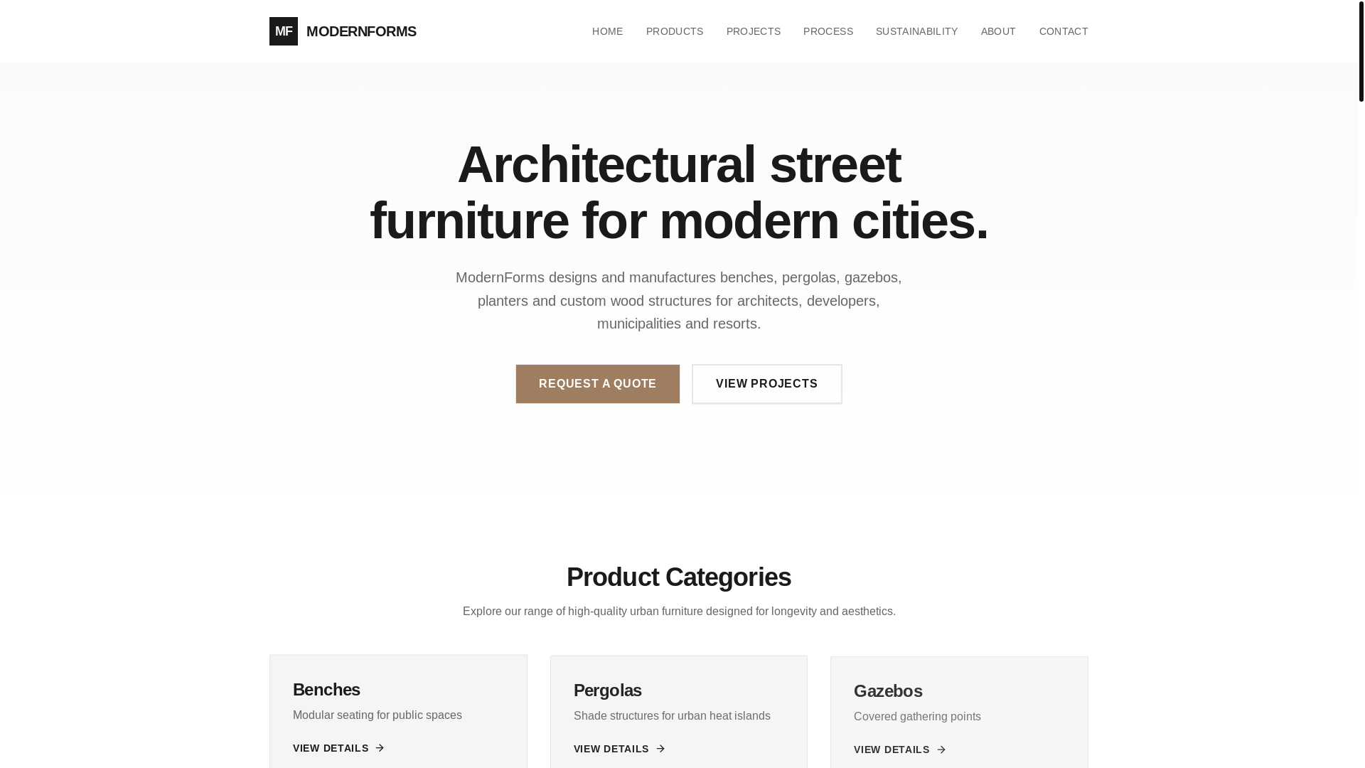website screenshot of https://modernforms.ae/